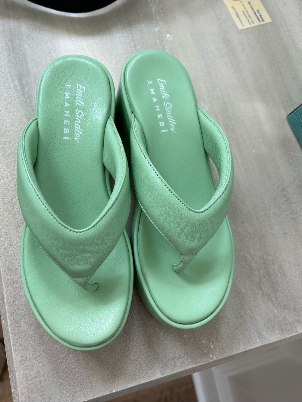 Emili Sindlev Mint Green Platform Thong Sandals